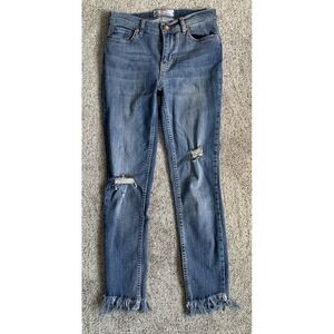 Free People Women's Distressed Raw Hem Low Rise Skinny Jeans Size‎ 25